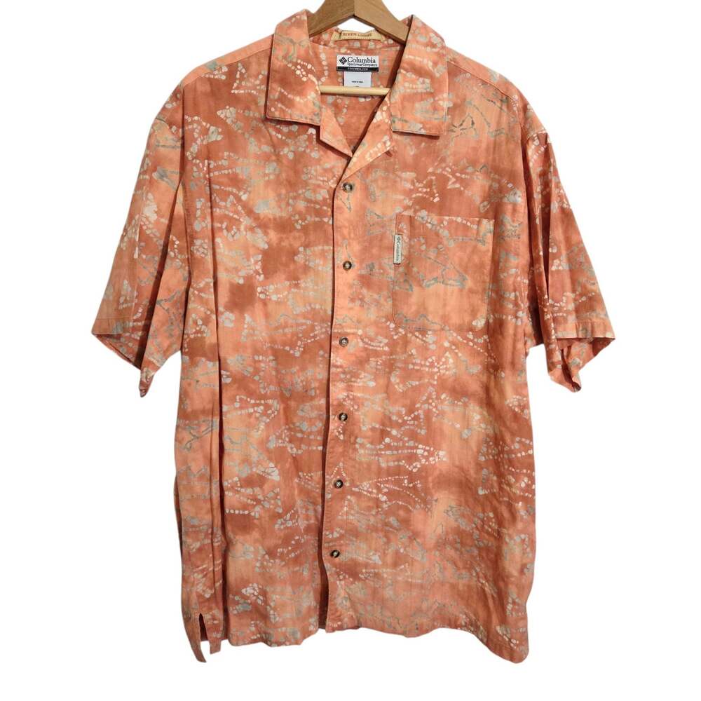 Columbia River Lodge PFG Orange Fish Outline Graphic Button Up Shirt Men's XL